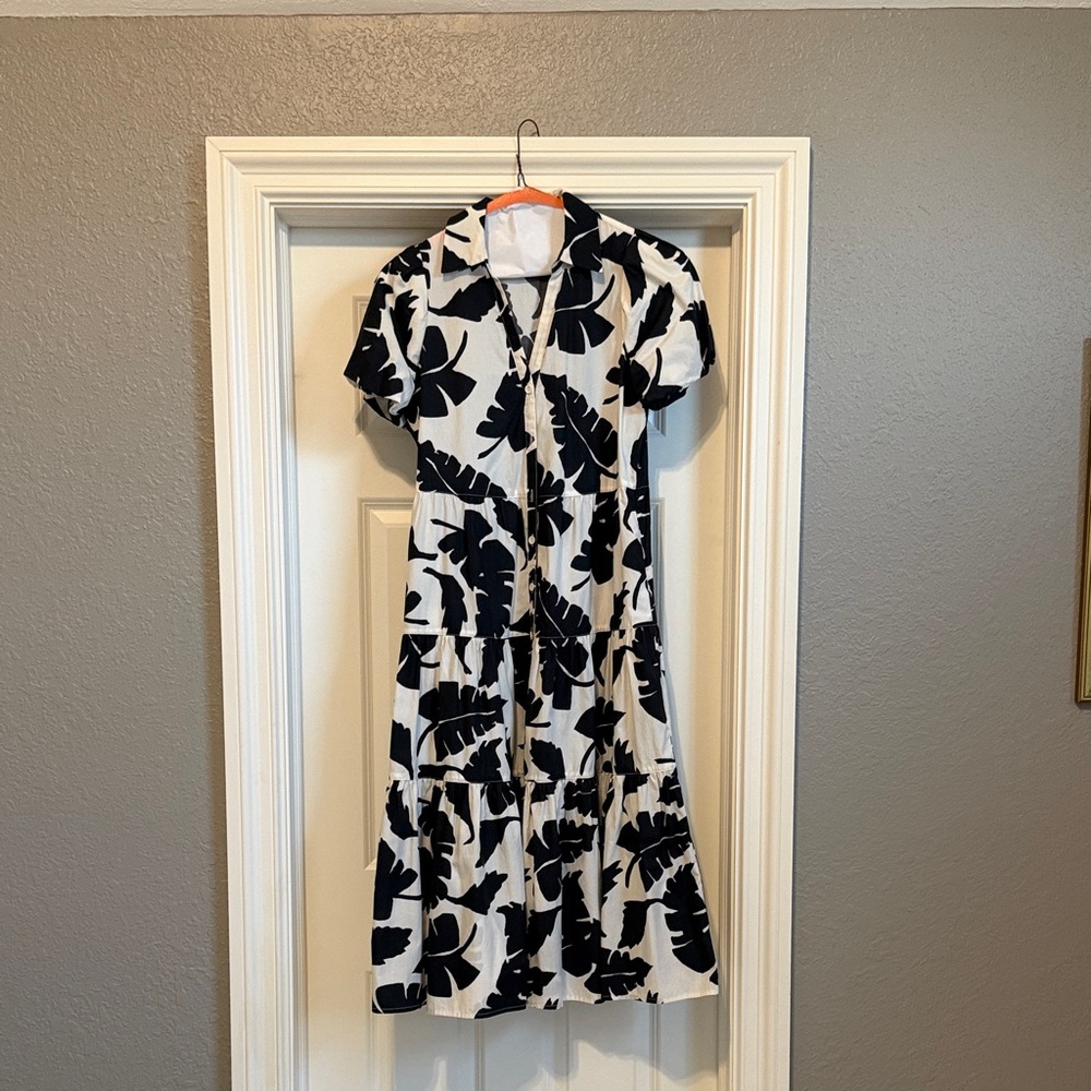 Brochu Walker Black & White Floral Midi Shirt Dress